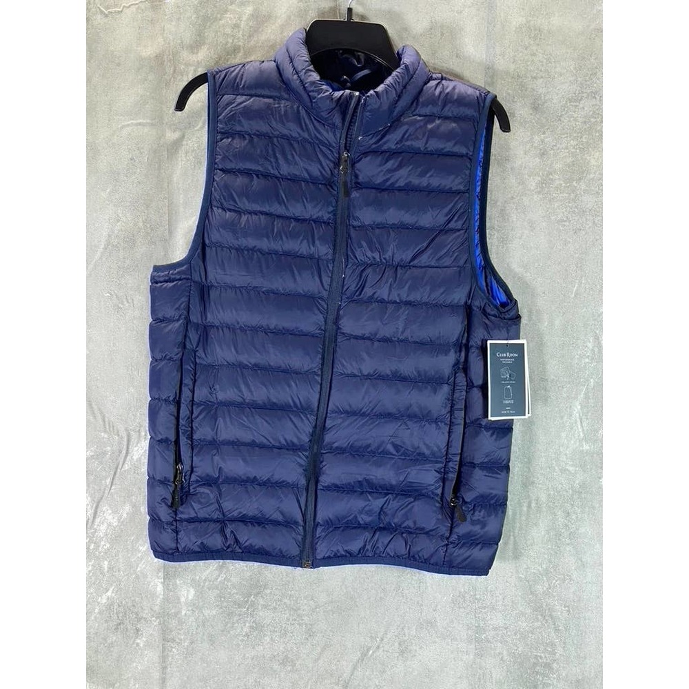 Club Room Men's Navy Stand Collar Quilted Packable Puffer Full-Zip Vest SZ S